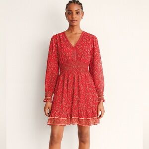 Max Studio Red Floral Dress Size MED Long Sheer Bubble Sleeve EUC